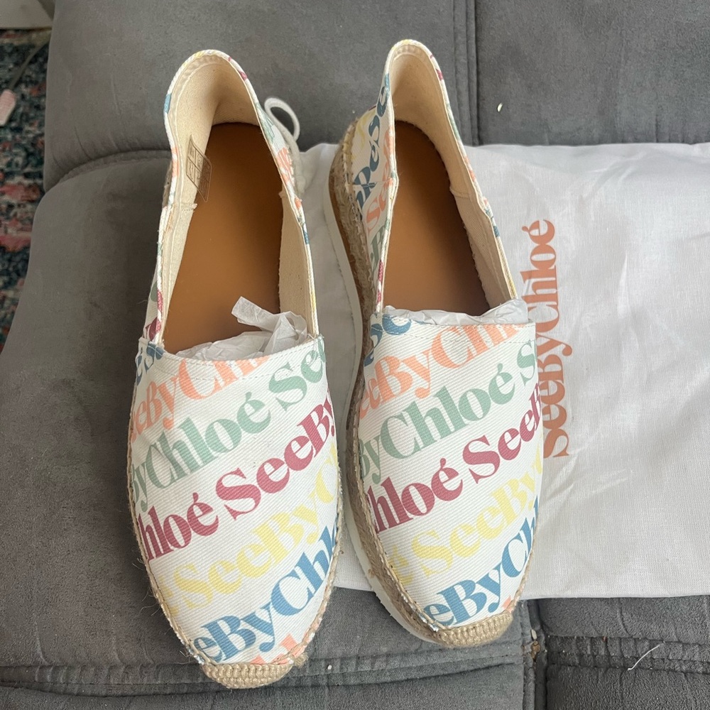 NEVER WORN See By Chloé logo print platform espadrilles - size 38